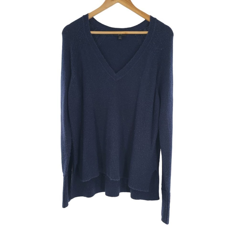 J.Crew V Neck Sweater Supersoft Yarn Navy Oversized‎ Merino Wool Alpaca Sz Med